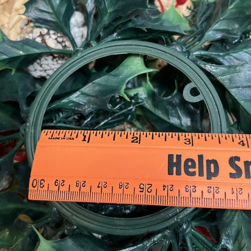 Vintage Candle Ring Wreath MCM Mid Century Flocked Red Berries Holly Pinecones